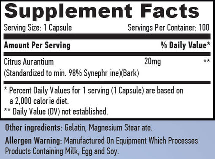 HAYA LABS Synephrine 20 mg | Синефрин 100 капсули