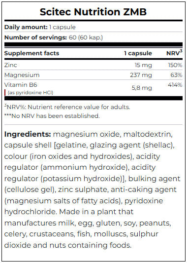 SCITEC ZMB: Цинк, Магнезий и В6 / Мощна комбинация
