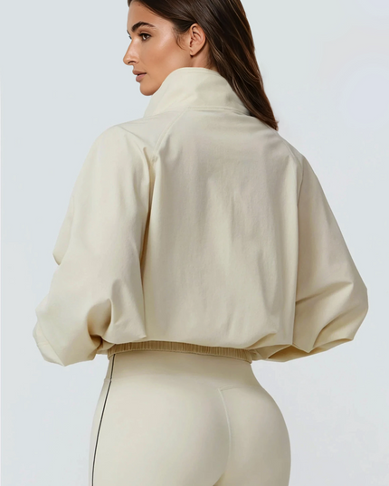 Олекотено Яке - Ветровка с Цип - Бял (бежов)