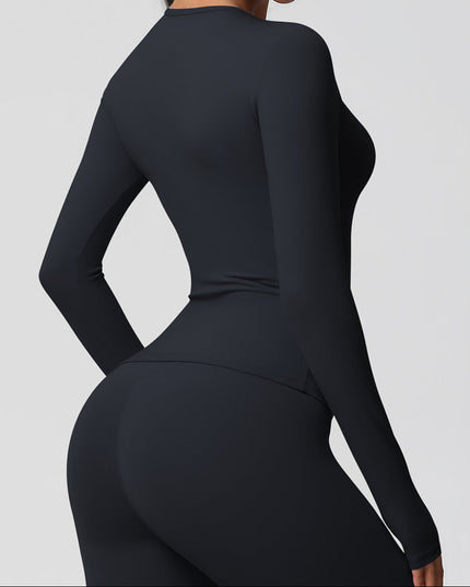 Спортна блуза по тялото с дълъг ръкав - Черен