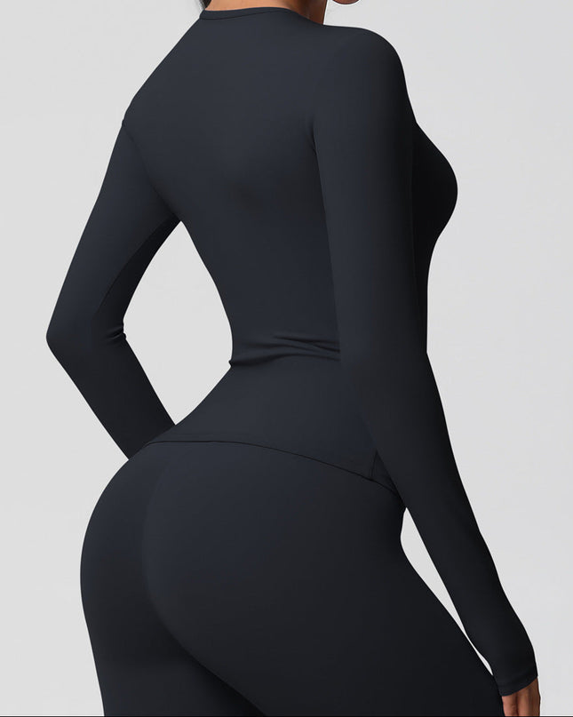 Спортна блуза по тялото с дълъг ръкав - Черен