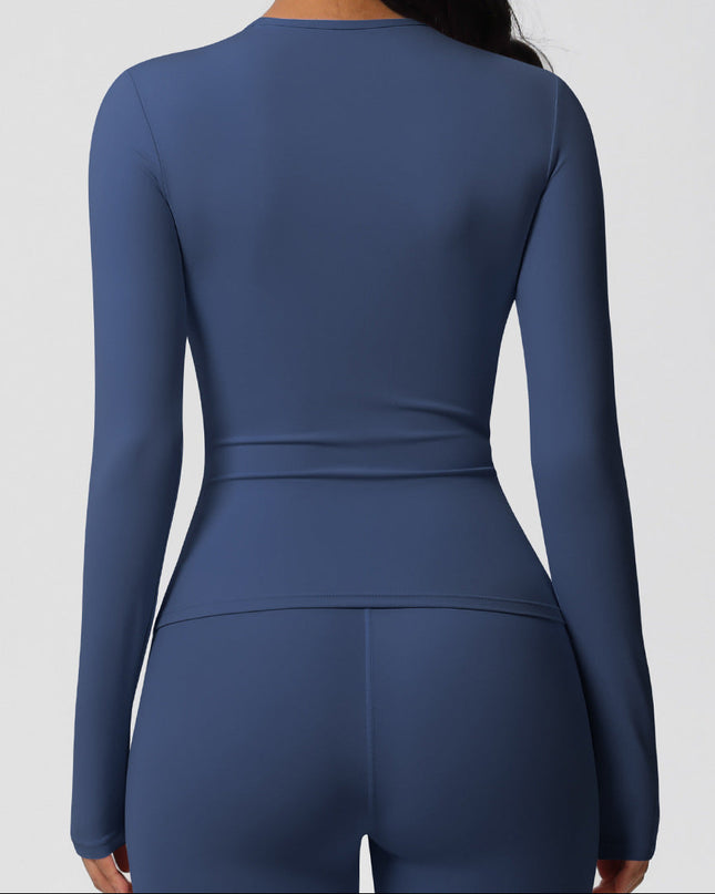 Спортна блуза по тялото с дълъг ръкав - Син