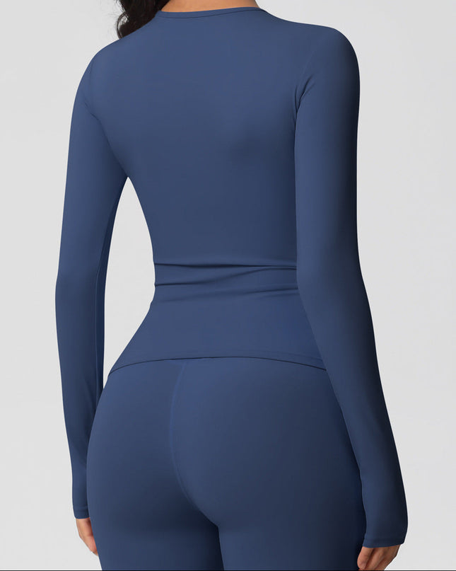 Спортна блуза по тялото с дълъг ръкав - Син