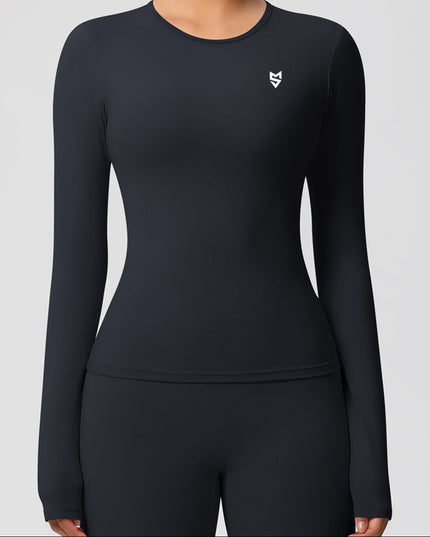 Спортна блуза по тялото с дълъг ръкав - Черен