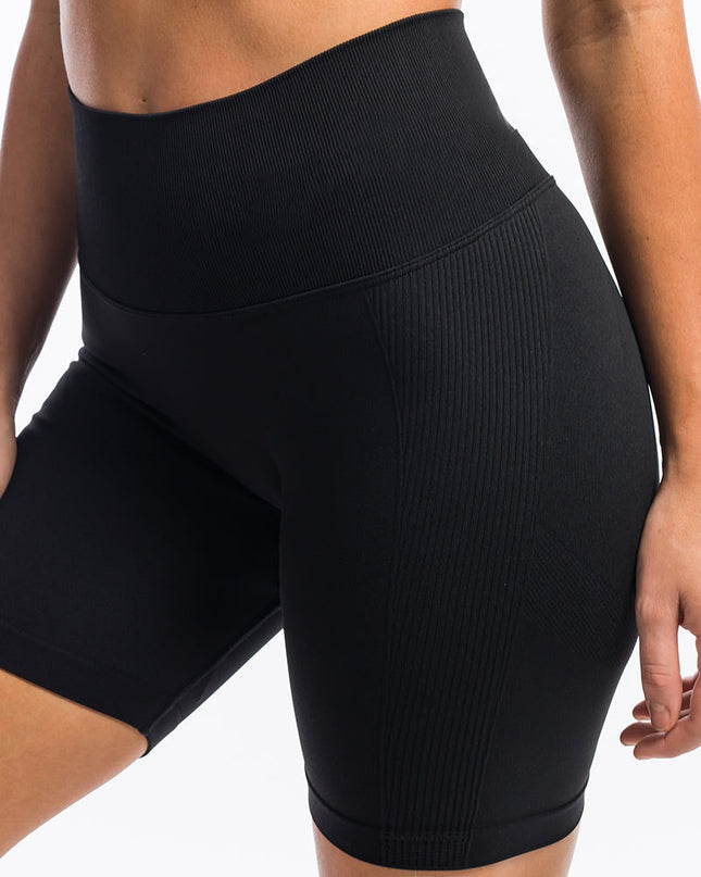 Къс Клин с Висока Талия с рипсен кант, Scrunch Bum - Черен