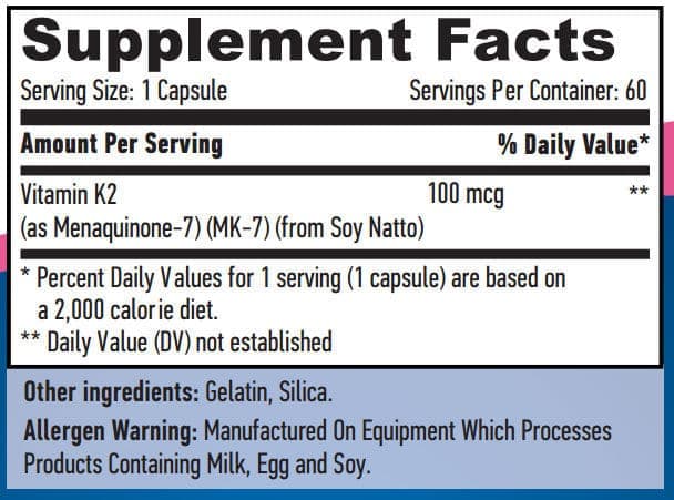 Vitamin K2-Mk7 100 mcg (микрогр) / 60 капсули HAYA LABS.