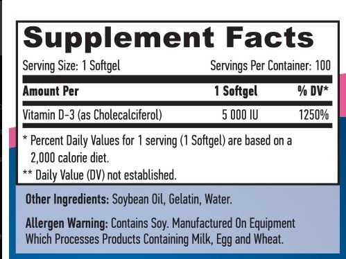 HAYA Витамин D3 5000 или 1000 IU 100 капсули | Витамин D3 - 5000 или 1000 единици.