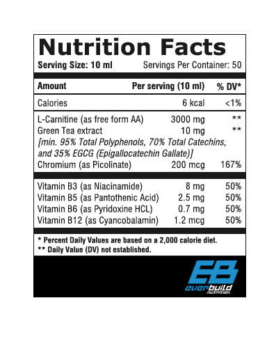 EVERBUILD Течен Л-карнитин 3000мг + Зелен чай (50 дози) | Висока концентрация за Отслабване.